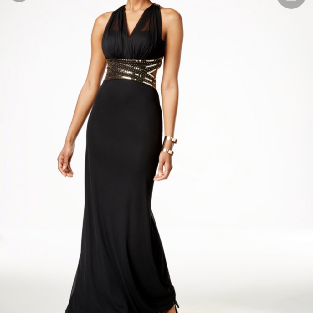 Black B&a By Betsy And Adam Beaded Halter Prom Ball Gown